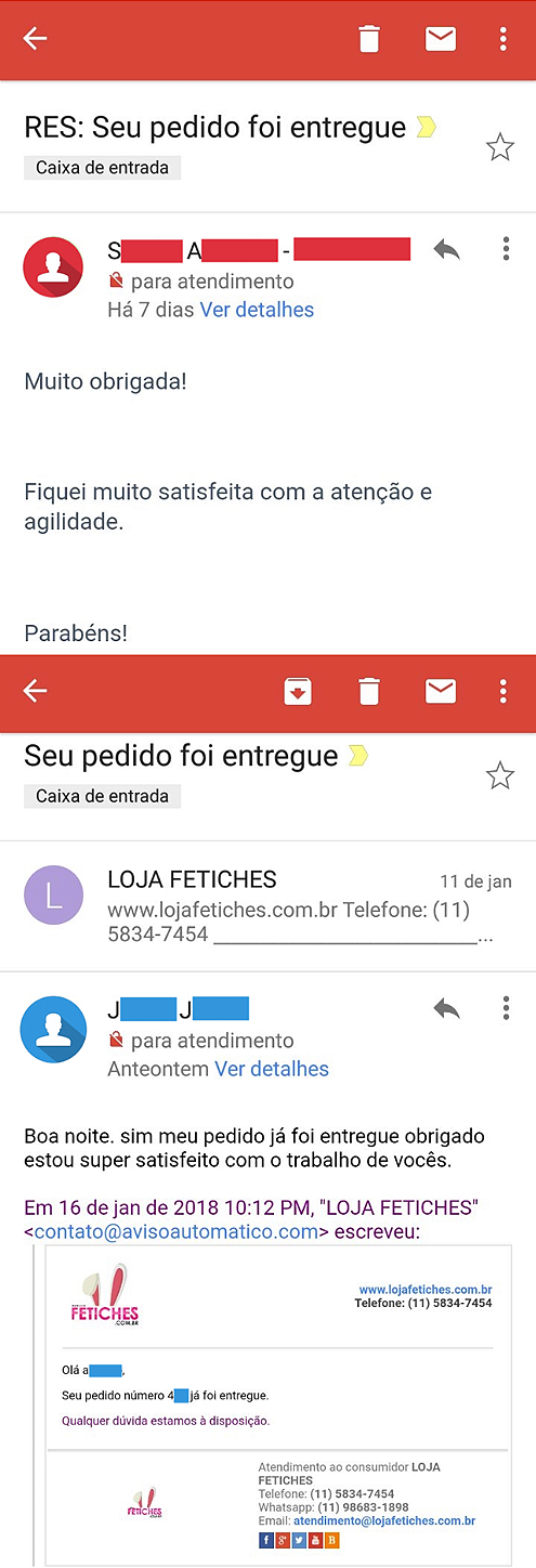 Depoimentos - Avaliações do Consumidor via E-mail